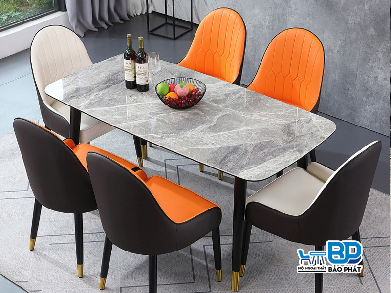 Bộ bàn ghế ăn 6 ghế mặt đá sang trọng 