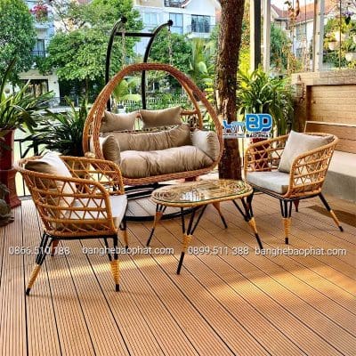 Xích đu sân thượng nhựa giả mây XĐBP018