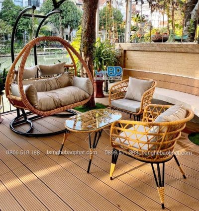 Xích đu sân thượng nhựa giả mây XĐBP018