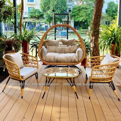 Xích đu sân thượng nhựa giả mây XĐBP018