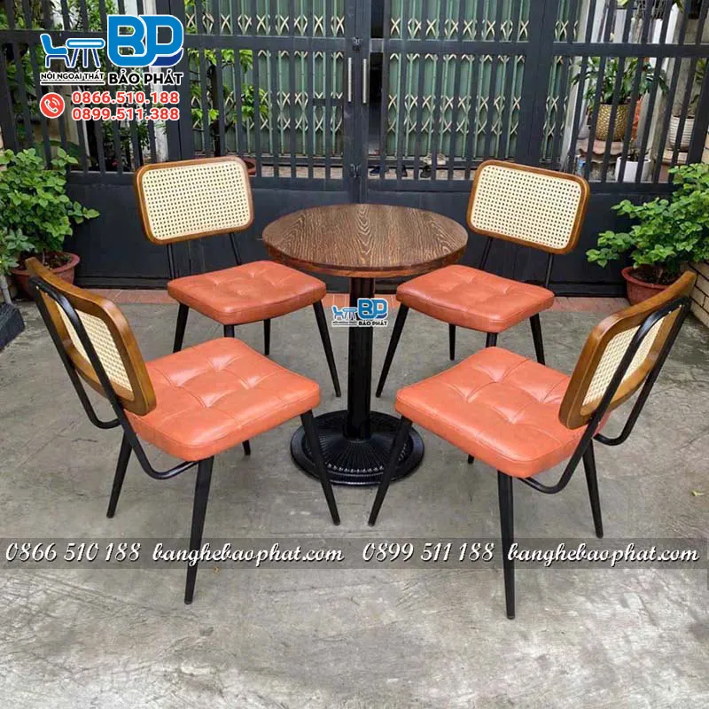 Bàn ghế cafe sắt nệm lưng mây ghế Copine