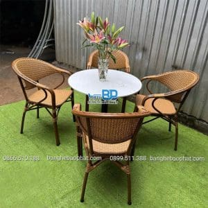 Bàn ghế nhựa giả mây ngoài trời khung nhôm