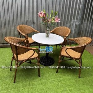 Bàn ghế nhựa giả mây ngoài trời khung nhôm