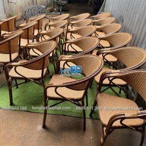 Bàn ghế nhựa giả mây ngoài trời khung nhôm