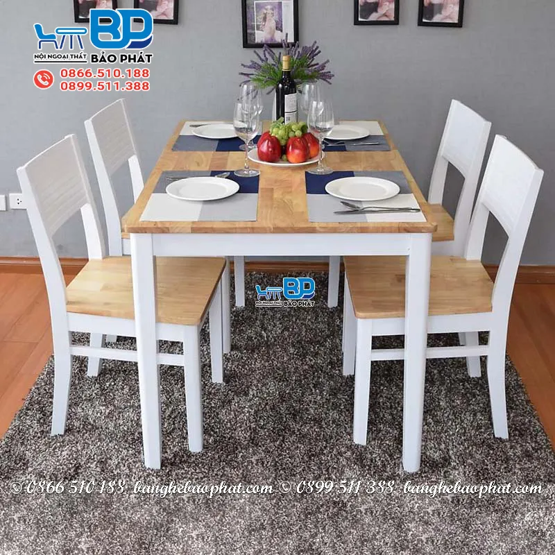 Bộ bàn ăn 4 ghế bằng gỗ ghế Cherry