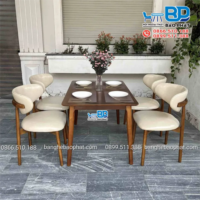 Bộ bàn ăn 4 ghế hiện đại ghế ăn gỗ nệm Oleandro