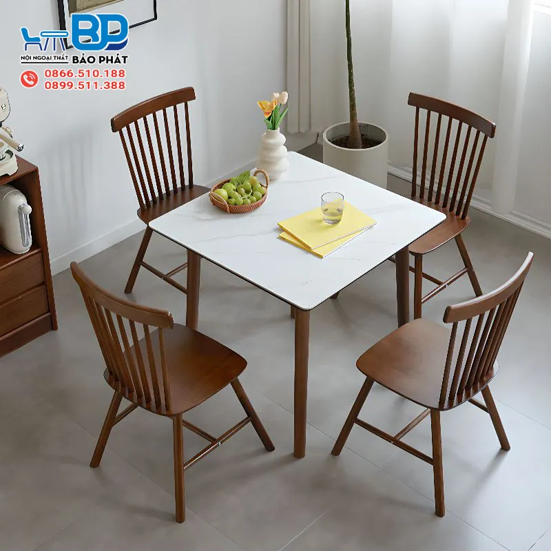 Bộ bàn ăn 4 ghế mặt đá đơn giản nhưng tinh tế