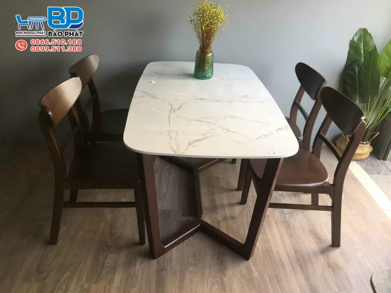 Bộ bàn ăn 4 ghế mặt đá ghế Mango