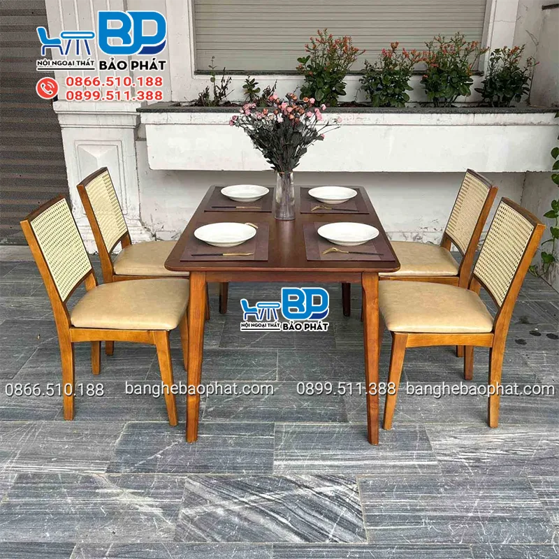 Bộ bàn ăn 4 ghế Mila bàn Ashley sơn nâu