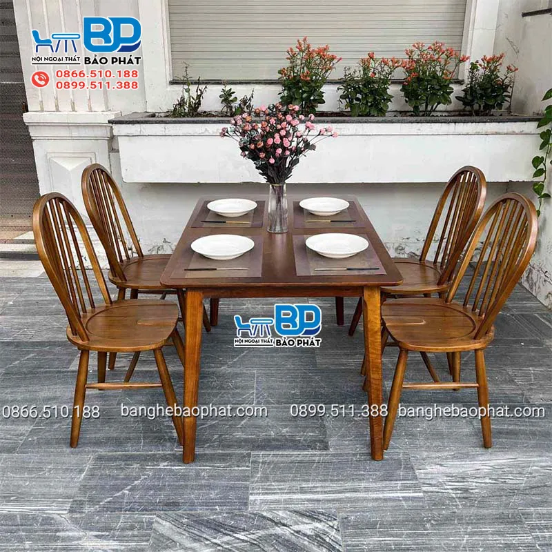 Bộ bàn ăn 4 ghế Secco bàn Ashley màu nâu