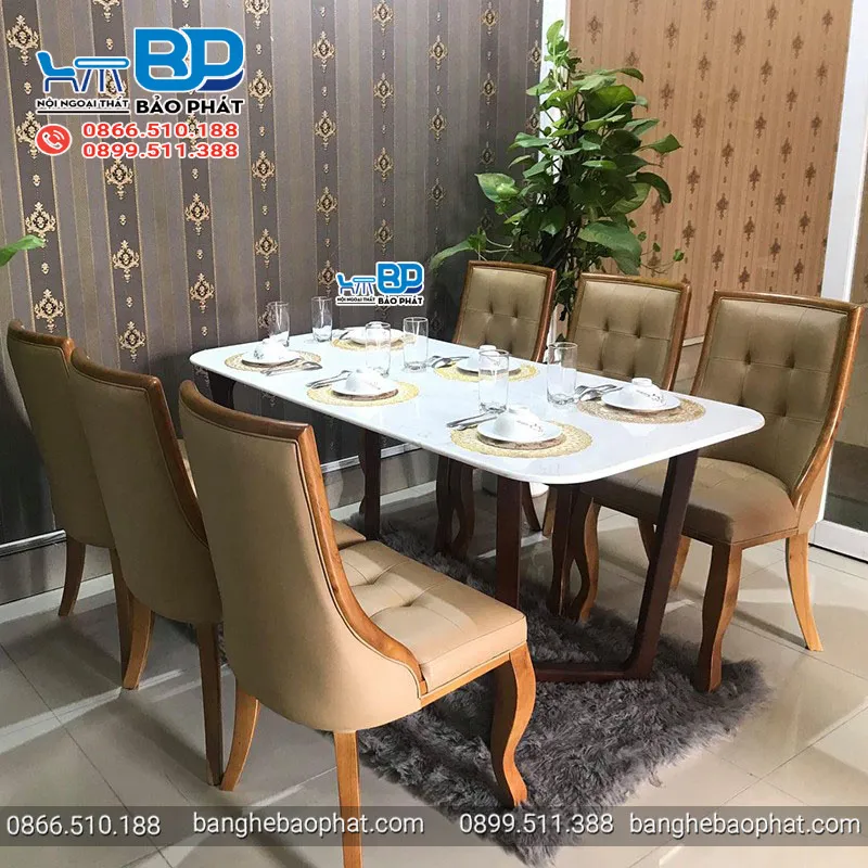 Bộ bàn ăn 6 ghế bọc da sang trọng, hiện đại