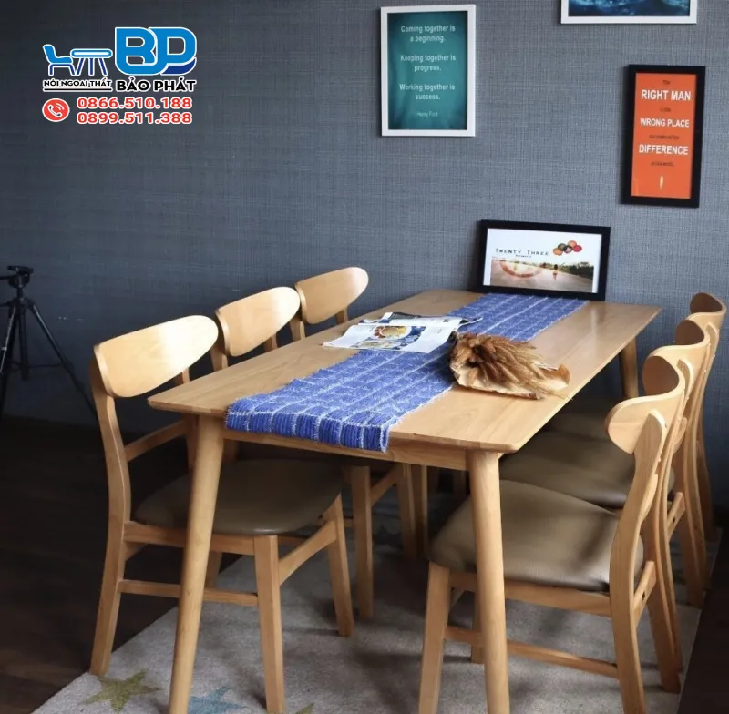 Bộ bàn ăn 6 ghế gỗ sồi ghế Mango