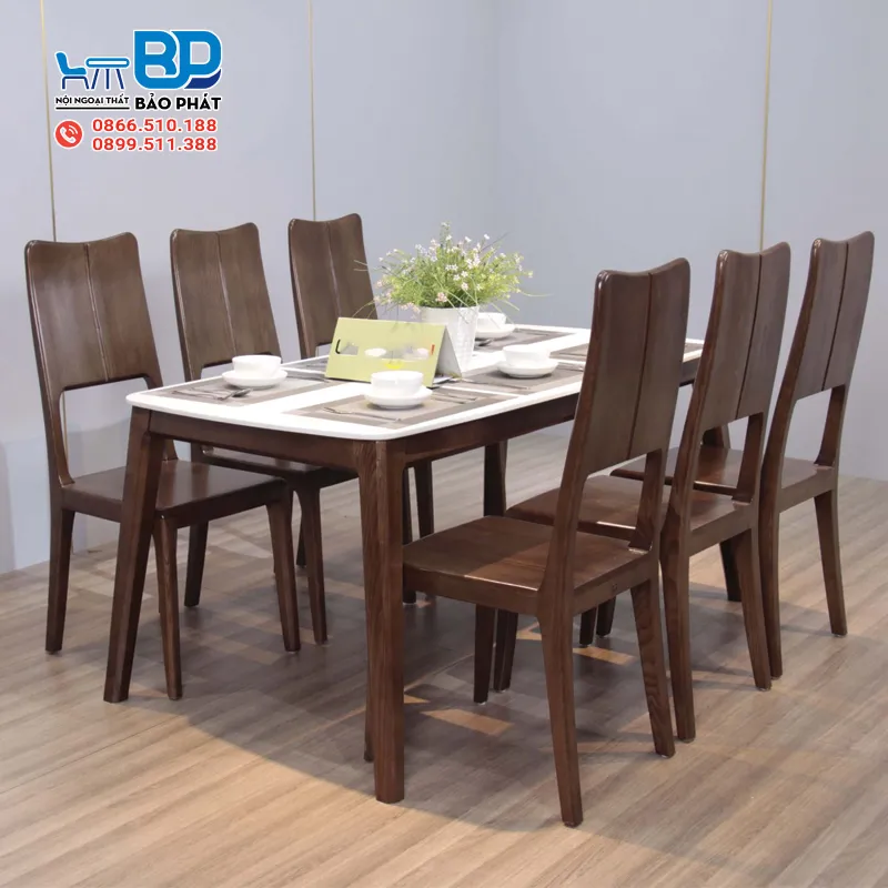 Bộ bàn ăn 6 ghế gỗ sồi hiện đại