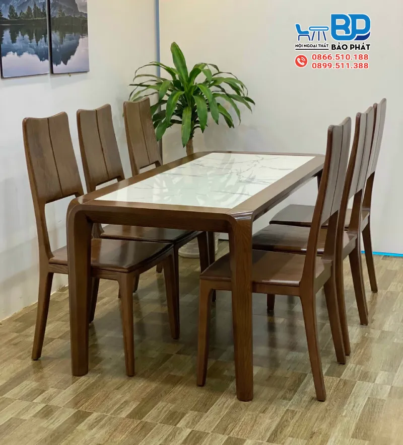 Bộ bàn ăn 6 ghế gỗ sồi thiết kế đẹp mắt