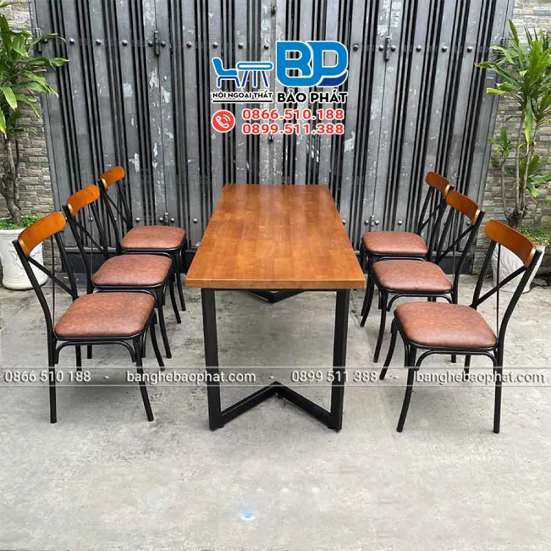 Bộ bàn ăn 6 ghế sắt nệm BGQABP001
