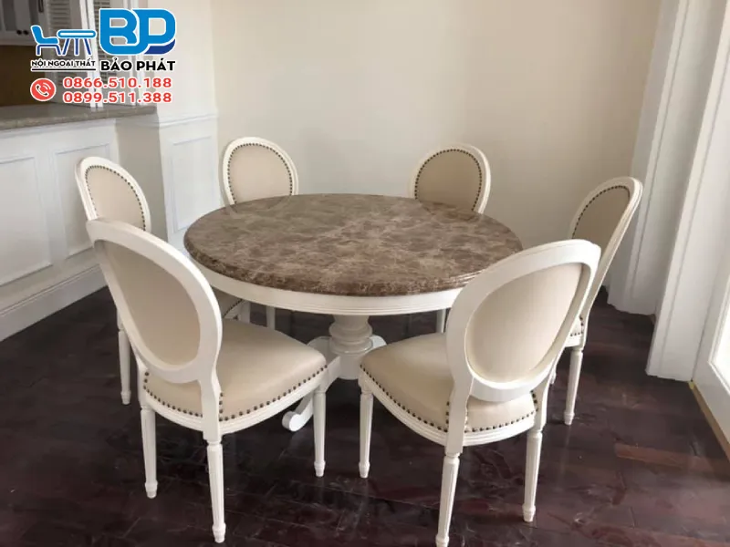 Bộ bàn ăn 6 ghế tân cổ điển đơn giản, nhỏ gọn