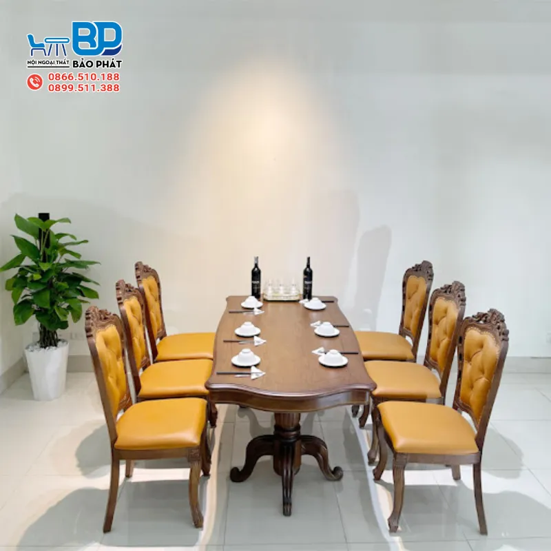 Bộ bàn ăn 6 ghế tân cổ điển gỗ nệm êm ái