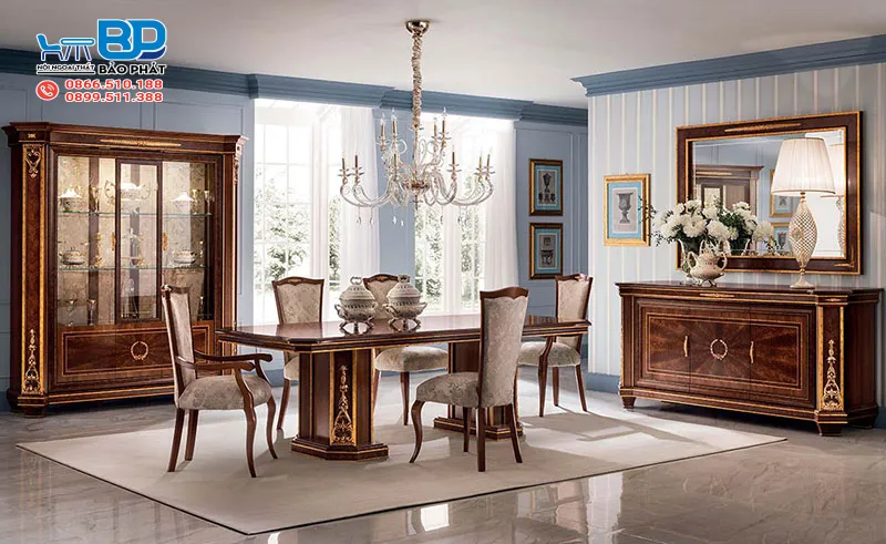 Bộ bàn ăn 6 ghế tân cổ điển thiết kế ấn tượng