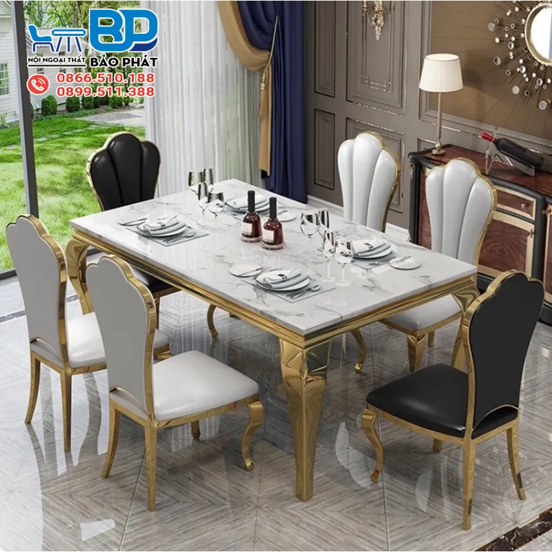 Bộ bàn ăn 6 ghế tân cổ điển thiết kế tinh xảo