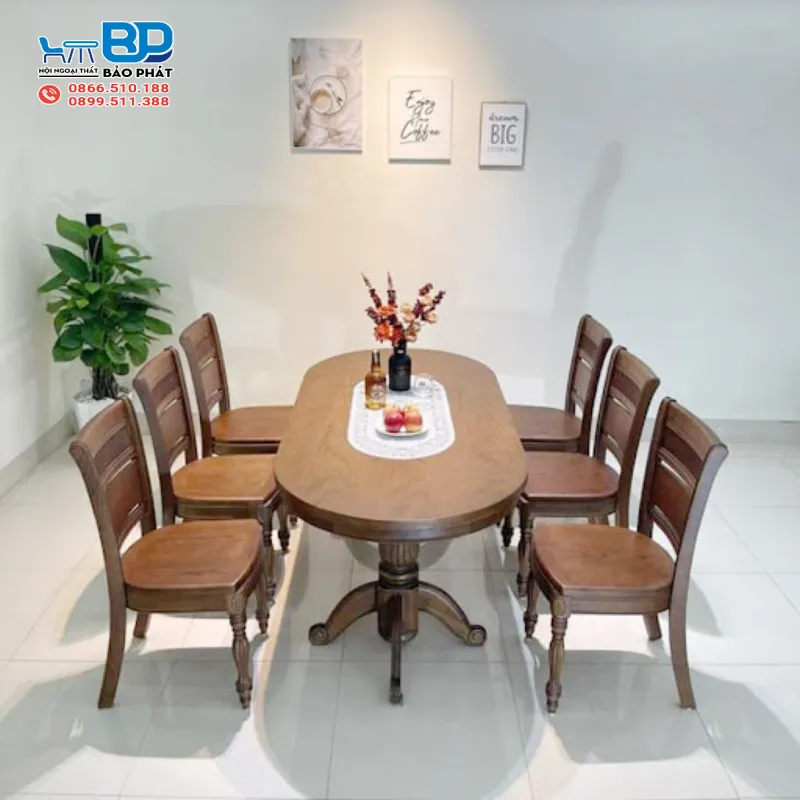 Bộ bàn ăn 6 ghế tân cổ điển từ gỗ tự nhiên chất lượng, đẹp mắt