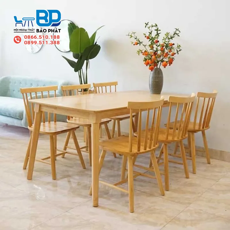 Bộ bàn ăn 6 ghế thanh lý ghế song tiện ấn tượng