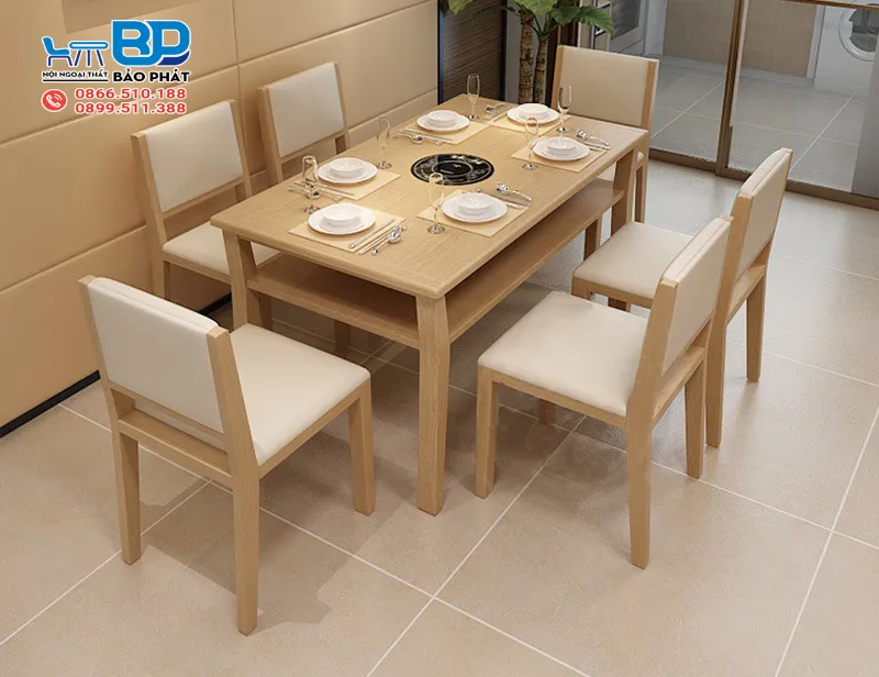 Bộ bàn ăn 6 ghế thanh lý kết hợp gỗ nệm êm ái
