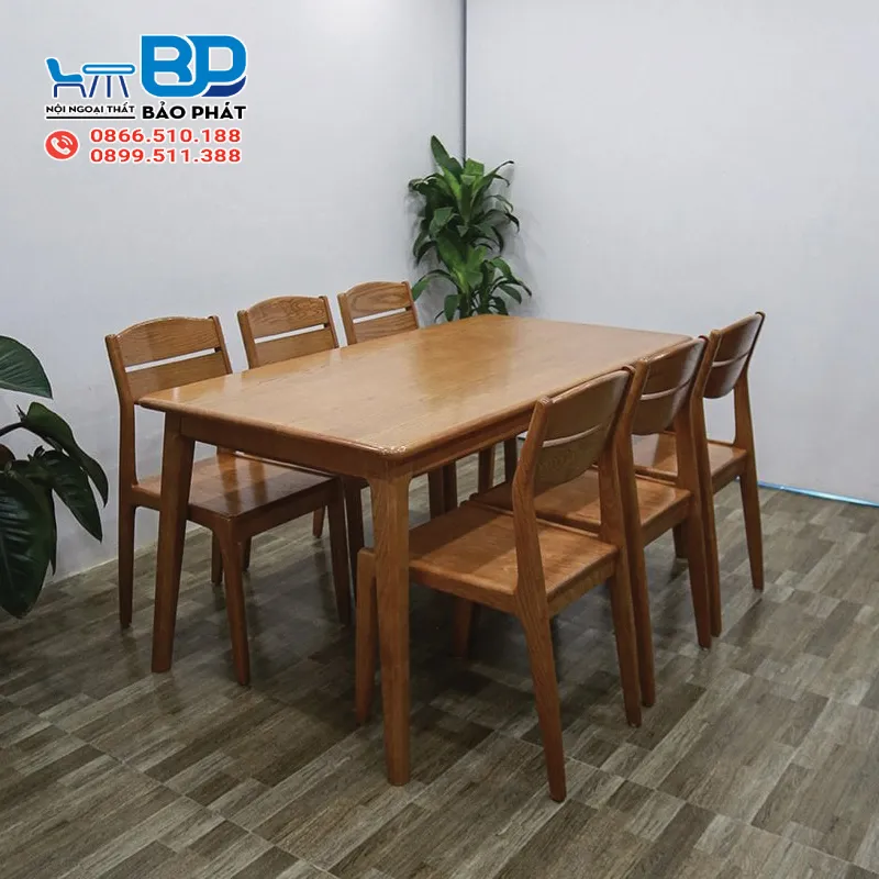 Bộ bàn ăn 6 ghế thanh lý từ gỗ sồi