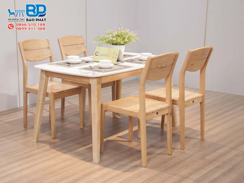 Bộ bàn ăn mặt đá chữ nhật 4 ghế