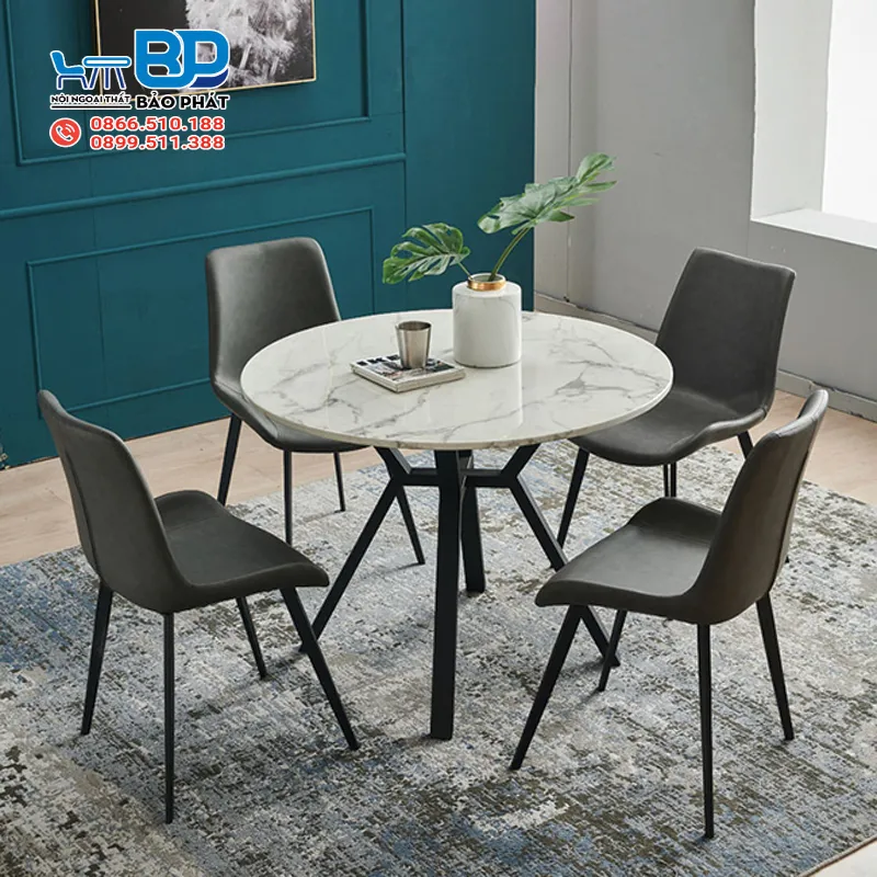 Bộ bàn ăn mặt đá tròn 4 ghế