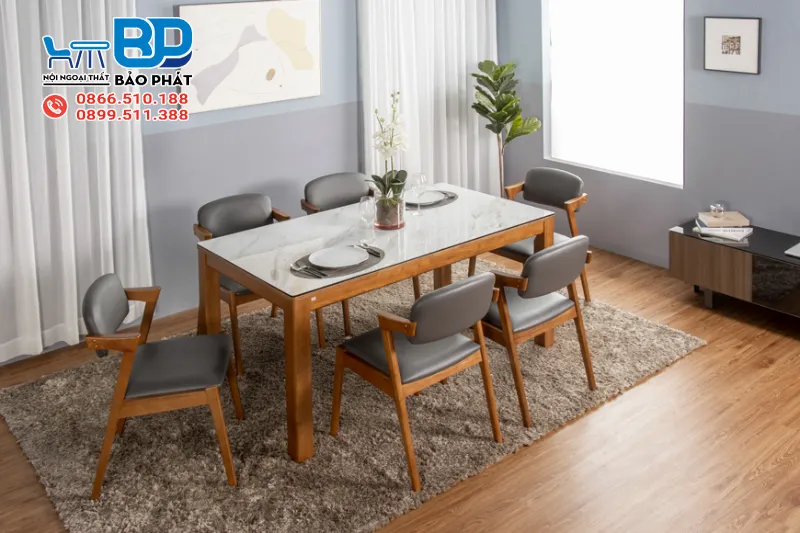 Bộ bàn ăn từ chất liệu gỗ công nghiệp đẹp mắt