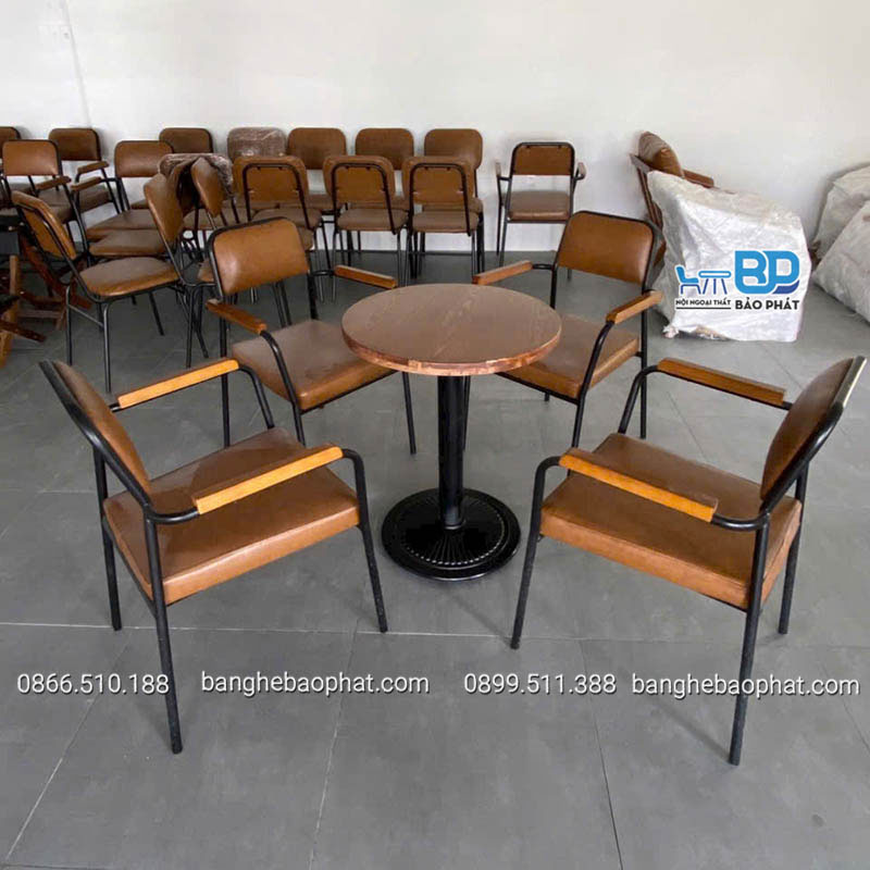 Bộ bàn ghế cafe sắt nệm BGSNBP056