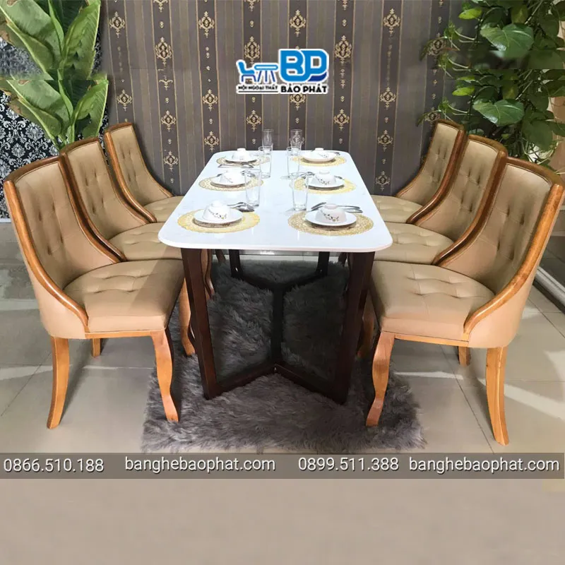 Nên lựa chọn bộ bàn ăn 6 ghế bọc da hài hòa với không gian nội thất
