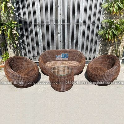Sofa mây nhựa ngoài trời sofa trứng dây tròn tay to