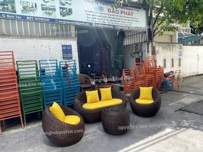Sofa mây nhựa ngoài trời sofa trứng dây tròn tay to