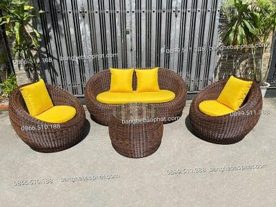 Sofa mây nhựa ngoài trời sofa trứng dây tròn tay to