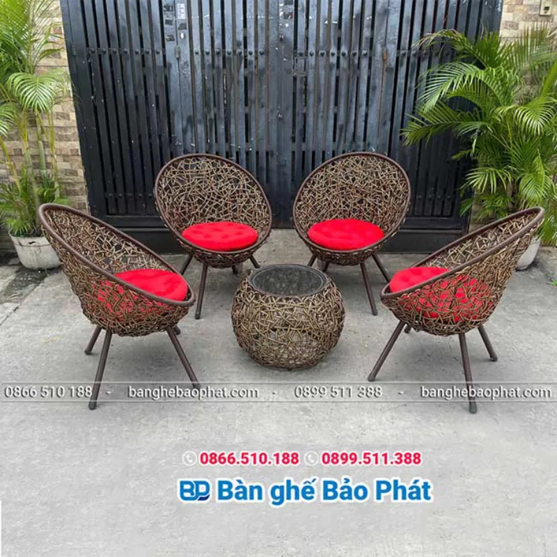 Bàn ghế cafe ban công nhựa giả mây đan rối 3 sợi