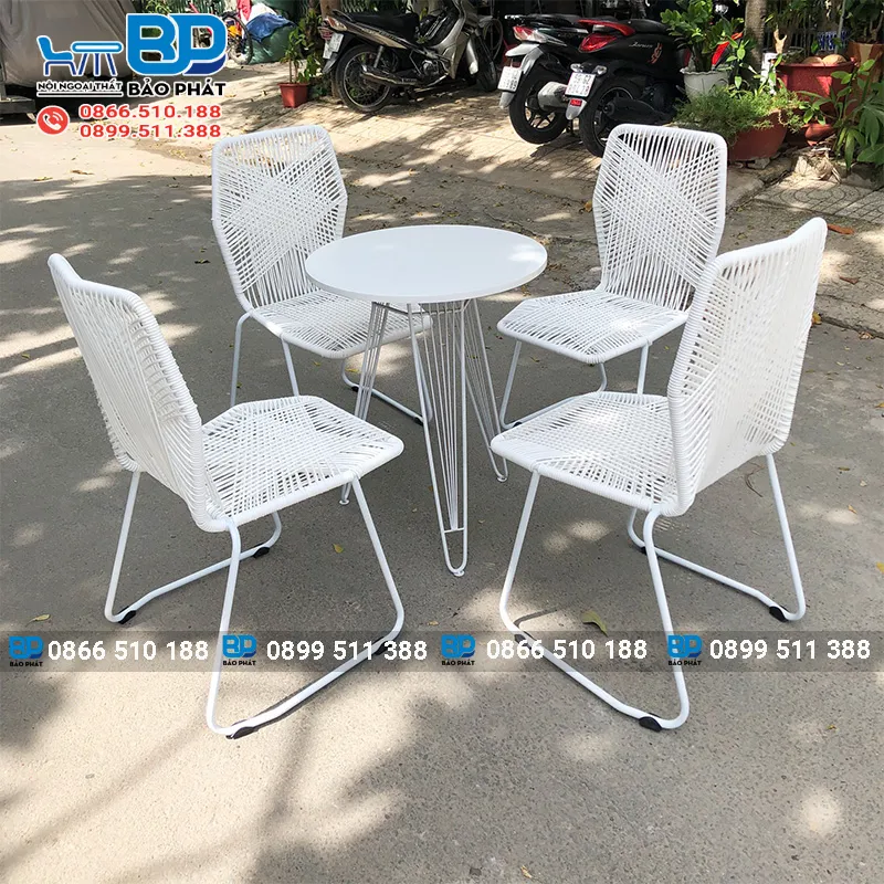 Bàn ghế cafe chill nhựa giả mây trắng BGNGMBP062