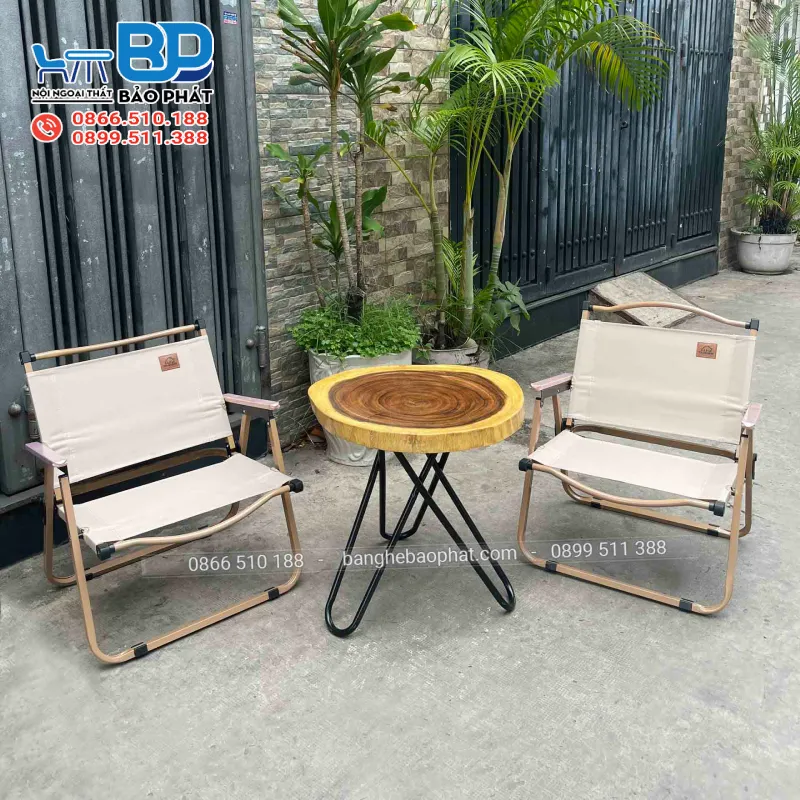 Bàn ghế cafe gỗ me tây camping