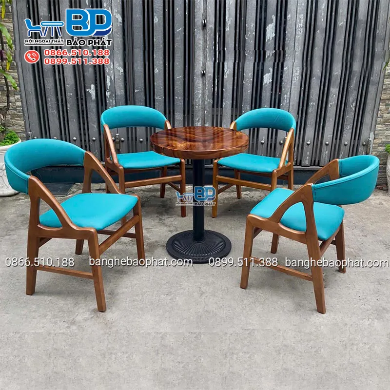 Bàn ghế cafe gỗ me tây ghế bardon