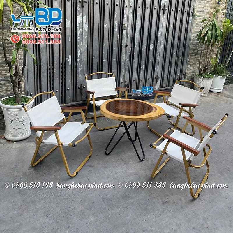 Bàn ghế cafe gỗ me tây xếp gọn