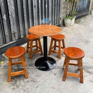 Bộ Bàn Ghế Cafe Gỗ Thông Không Tựa Lưng 9 Bàn ghế cafe gỗ thông không tựa lưng