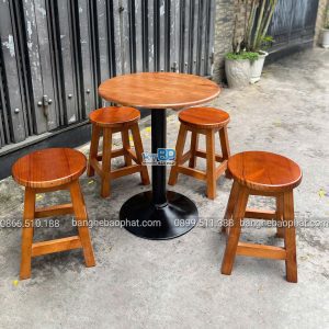Bàn ghế cafe gỗ thông không tựa lưng