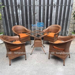 Bộ Bàn Ghế Nhựa Giả Mây Quán Cafe Ghế Thúng Xòe Lỗ Có Nệm 11 bàn ghế nhựa giả mây quán cafe ghế thúng xòe lỗ có nệm