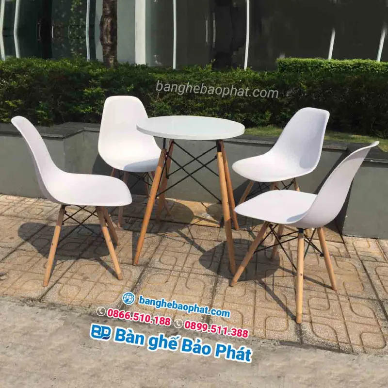 Bộ bàn ghế uống trà nhựa chân gỗ BGTSBP001