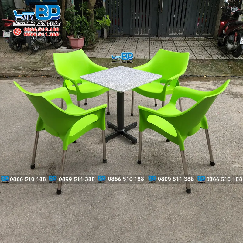 Ghế nhựa đúc ngoài trời chân inox KN