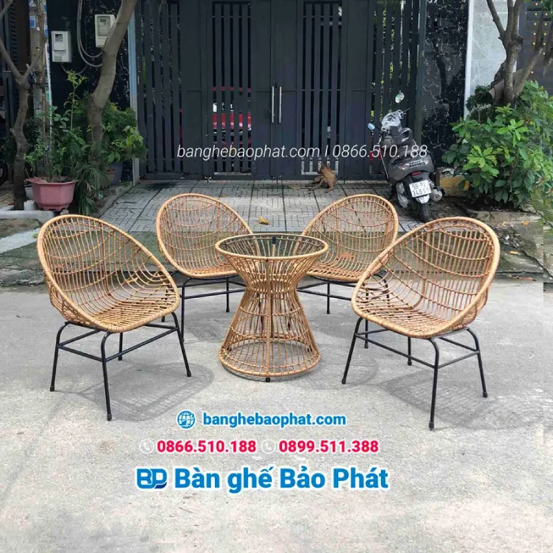 Ghế nhựa giả mây thư giãn ngoài trời hình con sò