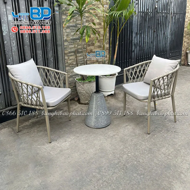 Ghế thư giãn ngoài trời nhựa giả mây đan dây dù ấn tượng