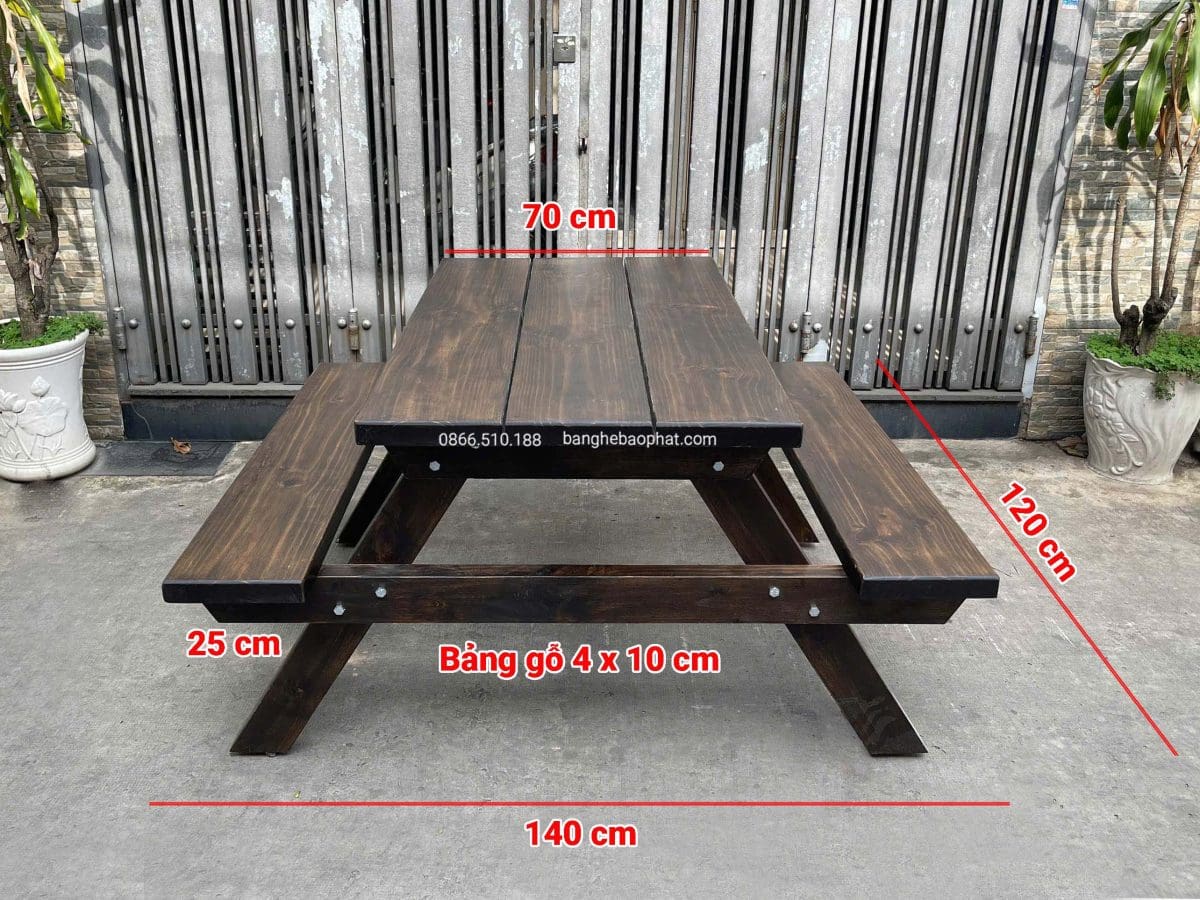Bộ bàn ghế gỗ thông ngoài trời chữ A 17 kích thước bàn ghế gỗ thông ngoài trời chữ A