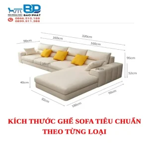 Kích thước ghế sofa tiêu chuẩn theo từng loại