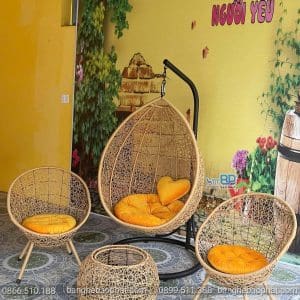 Xích đu mây nhựa ngoài trời giọt nước đan rối màu vàng mây 11 Xích đu mây nhựa ngoài trời giọt nước đan rối màu vàng mây